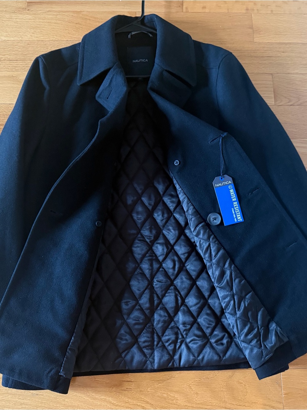 Nautica Men’s Black Quilted-Lined Pea Coat